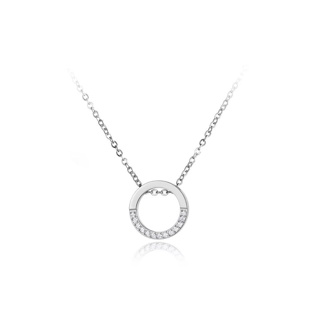 Collier ras du cou avec pendentif circulaire en strass AAA