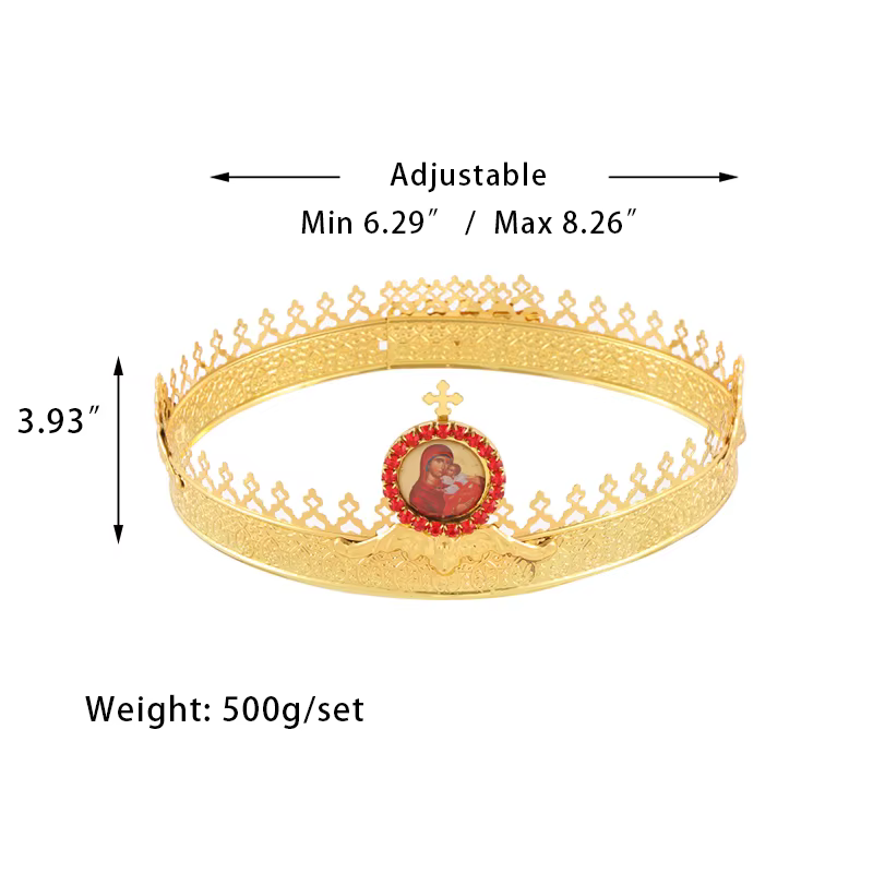 Couronne de mariage orthodoxe plaquée or avec icône de la Vierge Marie pour la liturgie de l'église