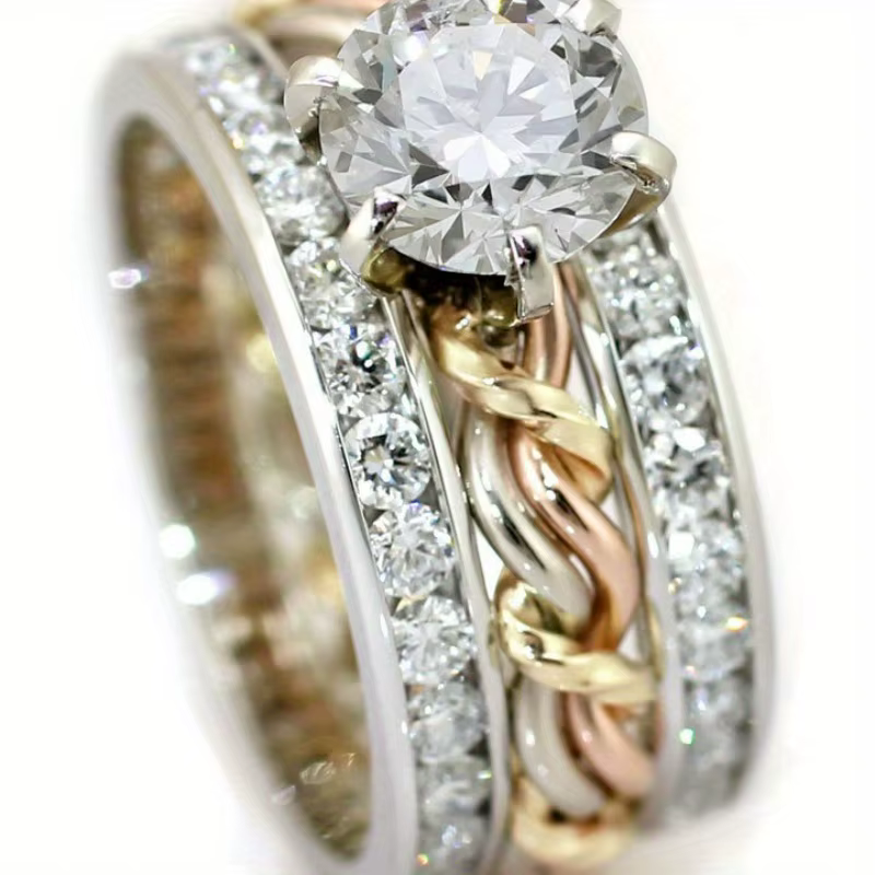 Bague vintage pour femme en micro-pavé de zircon blanc