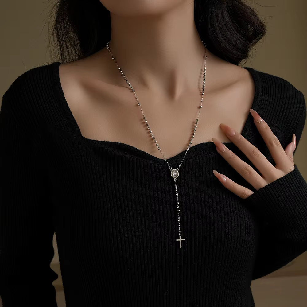 Collier chapelet de perles de prière en acier inoxydable
