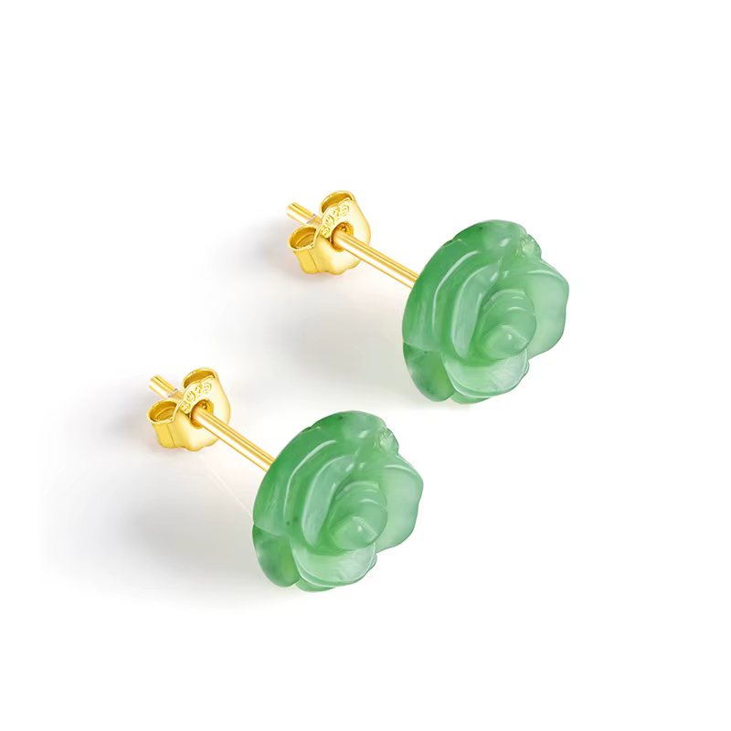 Boucles d'Oreilles en Argent S925 Incrusté de Jaspe Rose