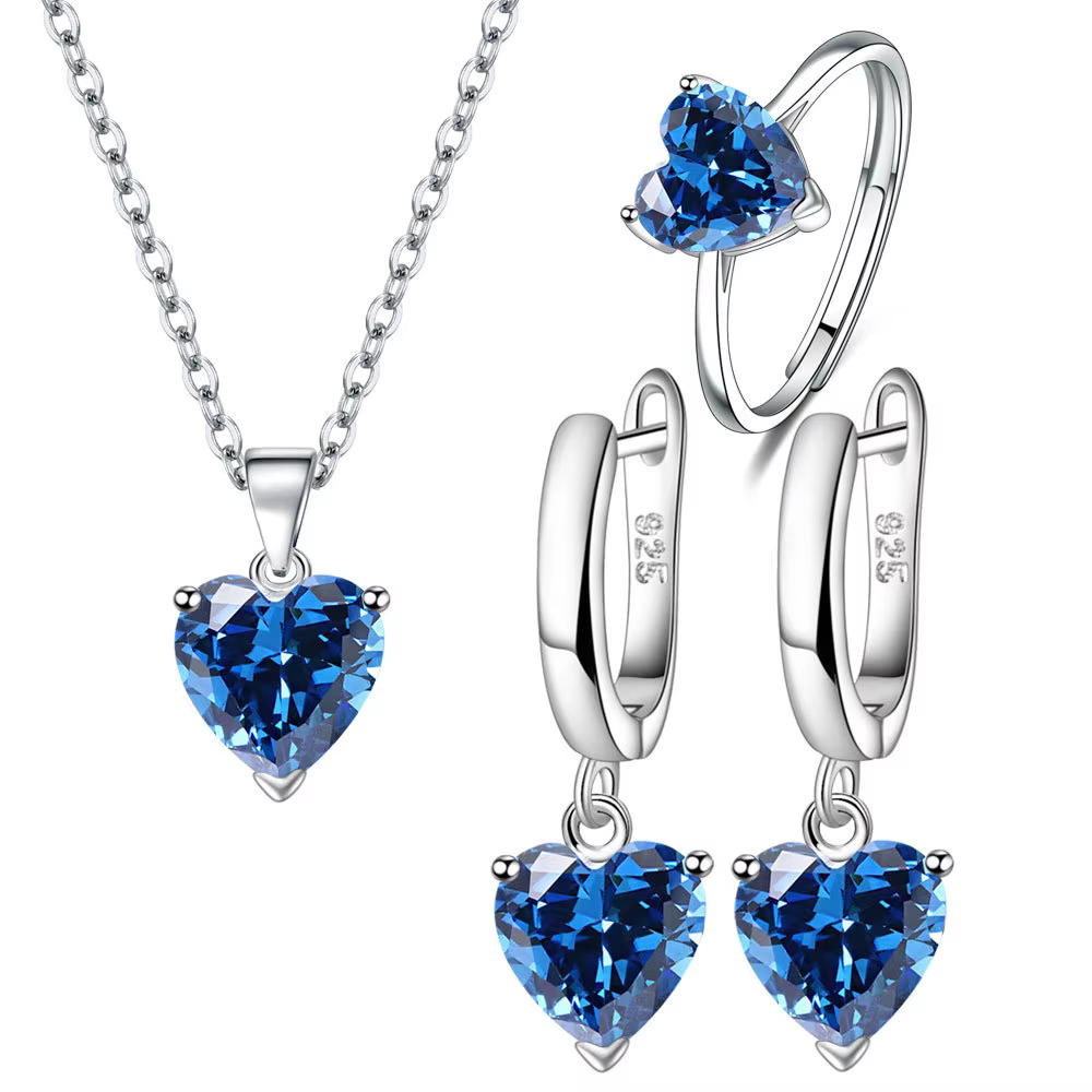 Ensemble de bijoux en argent 925 en Zircon en forme de cœur