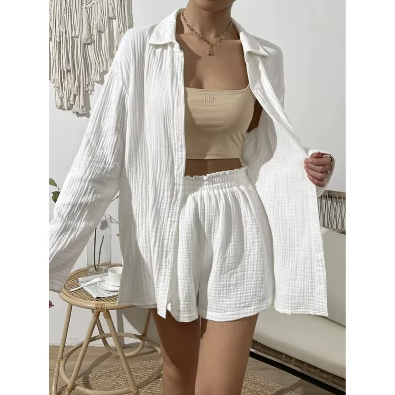 Ensembles deux pièces en mousseline de gaze de coton pur pour femmes