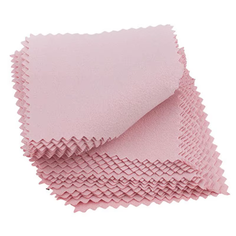 Lot de 50 chiffons de polissage roses 8x8cm pour bijoux