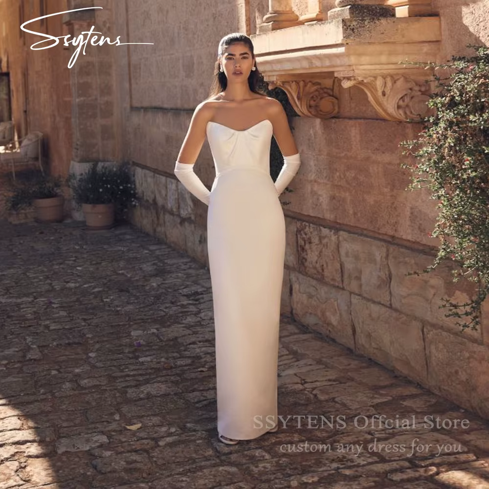 SSYTENS Robes de mariée simples à col en V pour femmes