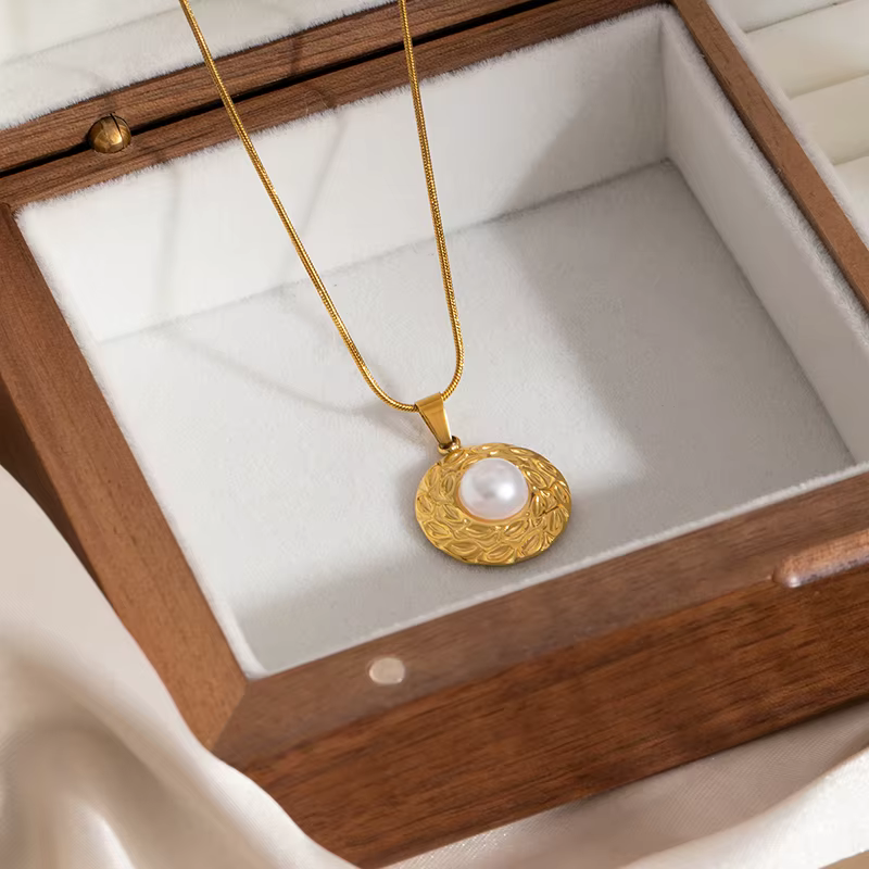 Collier pendentif rond ovale en acier inoxydable 316L ANENJERY pour femmes