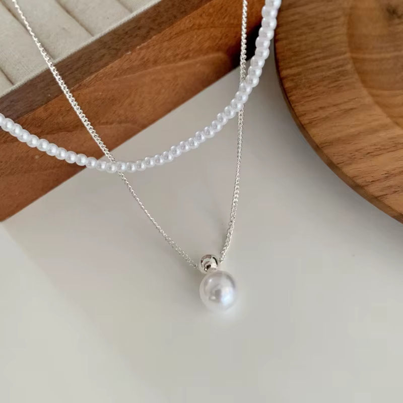 Colliers avec pendentif en perles rondes géométriques couleur argent pour femmes