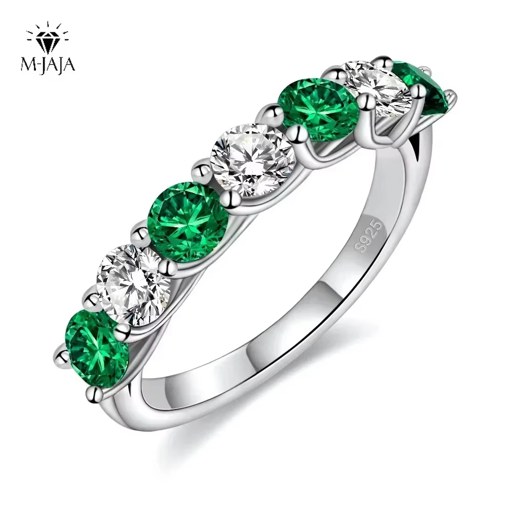 Bague en argent Sterling S925 avec pierres précieuses émeraude