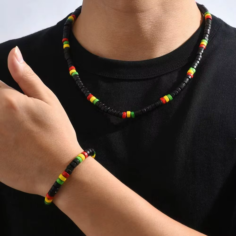 Ensemble de bijoux en perles de bois pour hommes