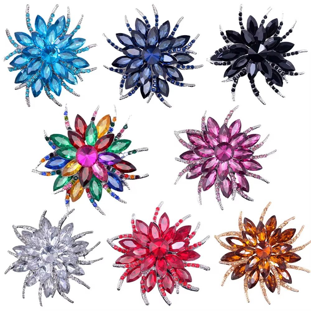 Grande broche en cristal de pierres précieuses brillantes pour femmes