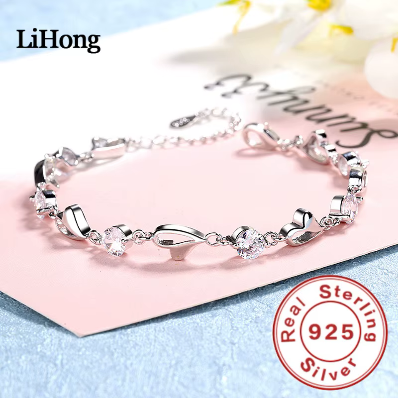 Vehong-Bracelet d'amour en argent regardé S925 avec cristal pour femme