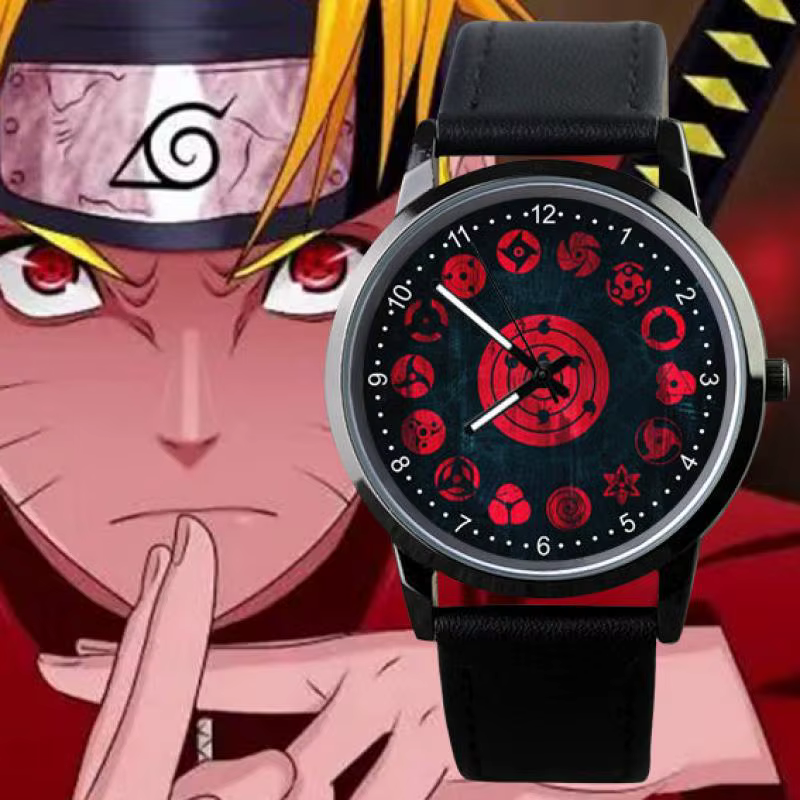 Montre Naruto montre électronique pour hommes bracelet en cuir décontracté montre étanche Animation Uzumaki Naruto Sharingan montre cadeau de vacances