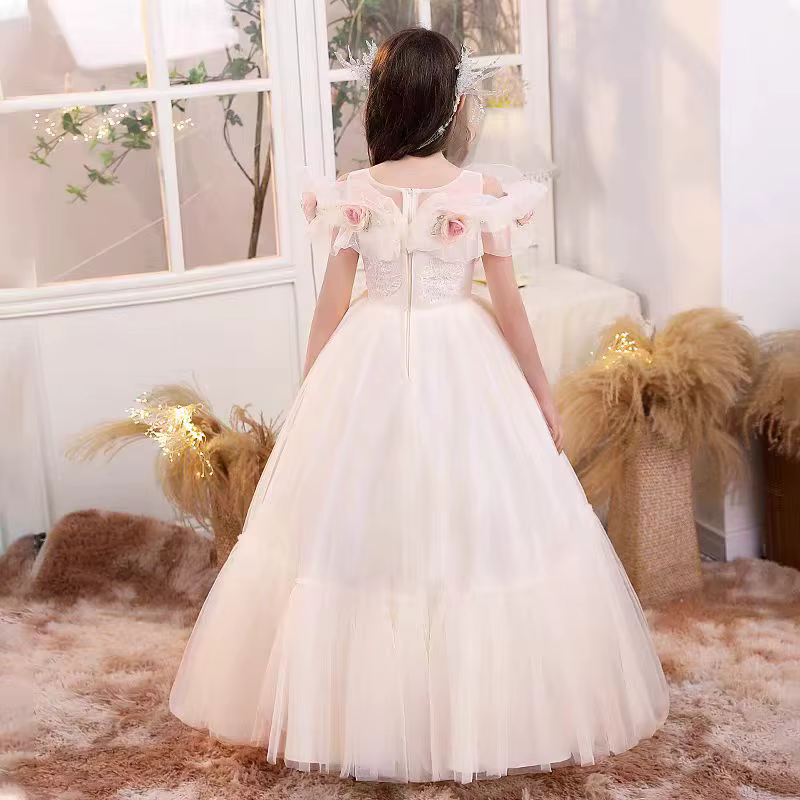 Jill Wish J111 robe de fille Champagne élégante avec fleurs princesse enfants mariage fête d'anniversaire