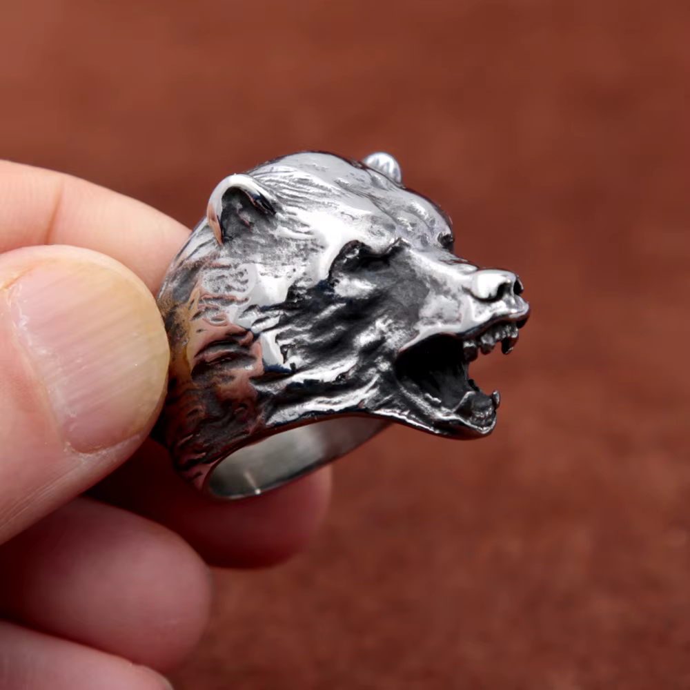 Bague slave tête d'ours dominateur pour hommes