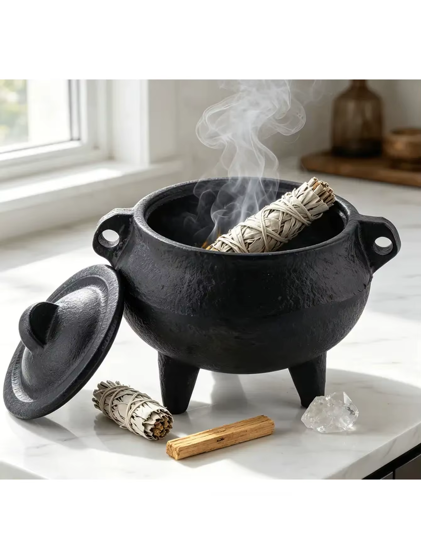 Brûleur d'encens en fonte avec couvercle