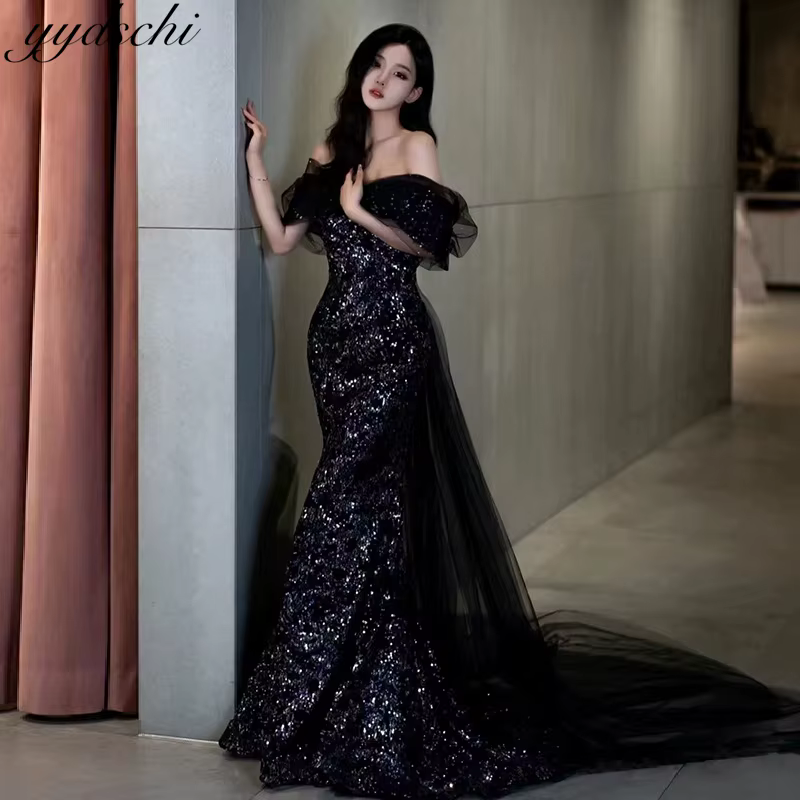 Robes de mariée sirène personnalisées sans bretelles à sequins 2026 pour femme