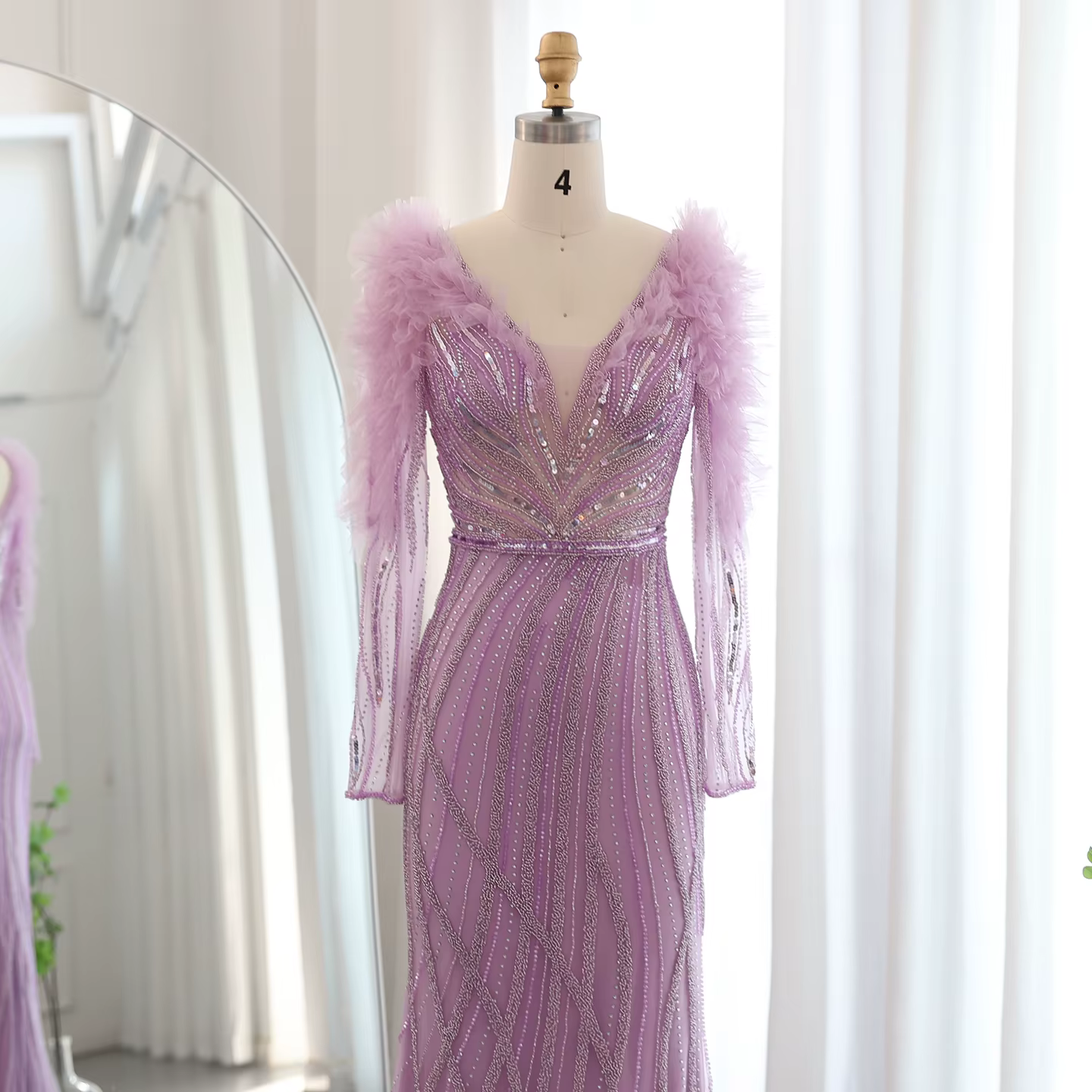 Sharon Said luxe sirène lilas volants arabe robe de soirée pour les femmes de mariage col en v bleu formelle robes