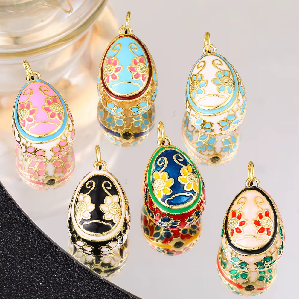Juya 18K véritable plaqué or artisanat émail décorations fournitures creux ovale fleur royale breloques pour bricolage fabrication de bijoux de luxe