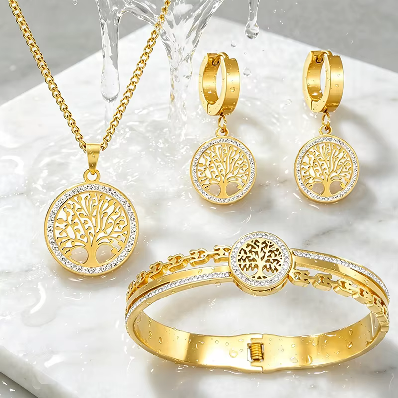 Ensemble de bijoux en acier inoxydable Arbre de Vie pour femmes