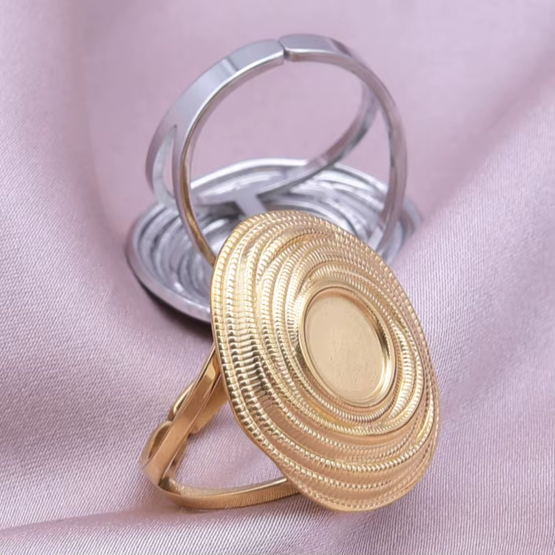 1/2 pièces mélange argent/or couleur ovale fleur soleil anneau en acier inoxydable anneaux pour femmes hommes accessoires rond blanc Cobochons paramètres