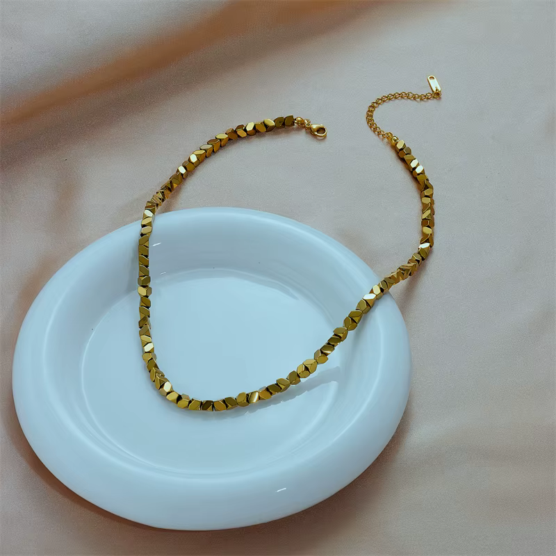DIEYURO 316L acier inoxydable couleur or géométrique superposition Collier pour femmes filles chaîne rétro Simple