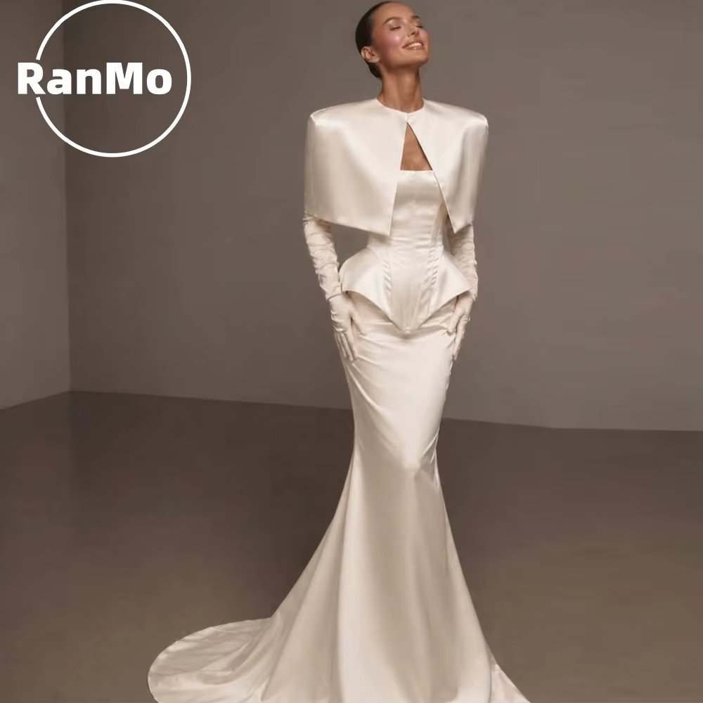 Ranmo Élégante Robe de Mariée Sirène 2 Pièces avec Châle Amovible et Traîne Courte