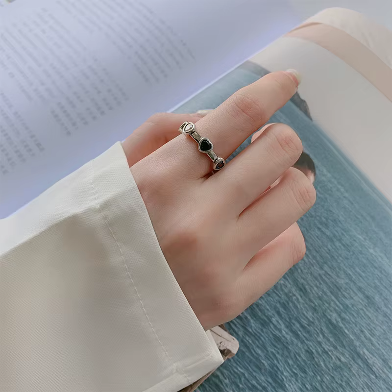 Bagues en forme de cœur en argent Sterling 100% massif pour femmes