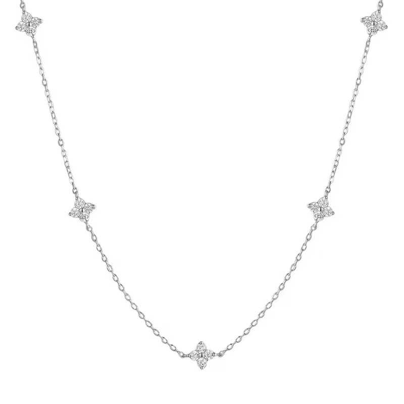 Collier délicat Feuille Porte-Bonheur pour Femme en Argent Sterling 925 Plaqué Or 14K avec Pendentif Fleur CZ Mignon