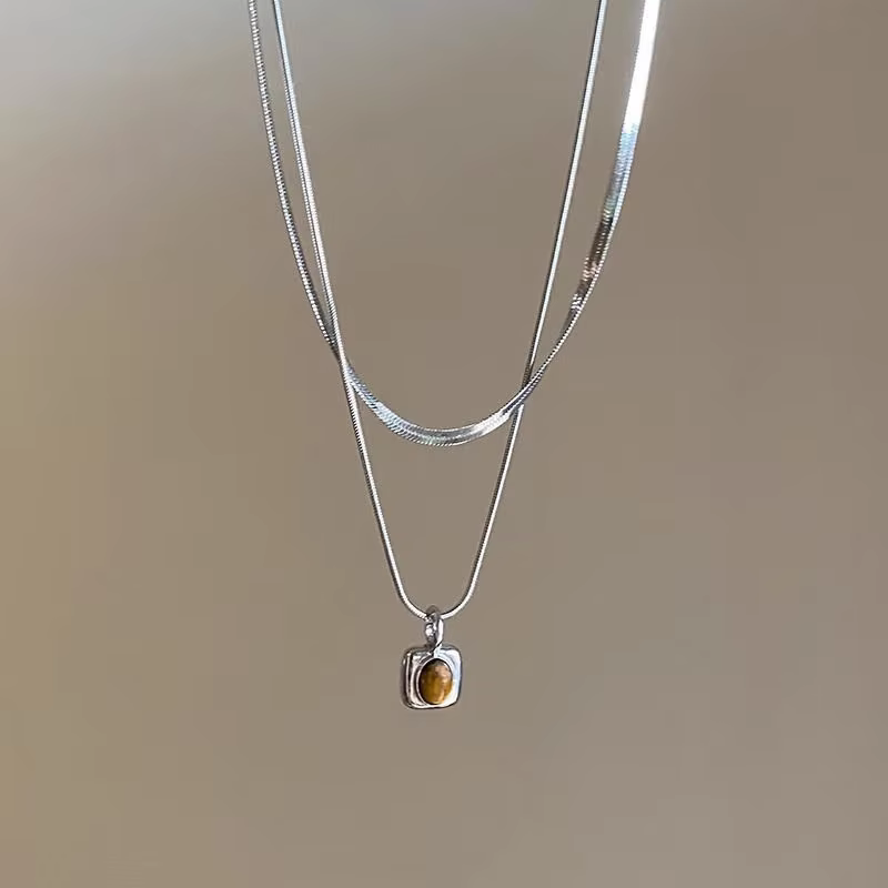 Collier en pierre d'oeil de tigre naturel pour hommes et femmes