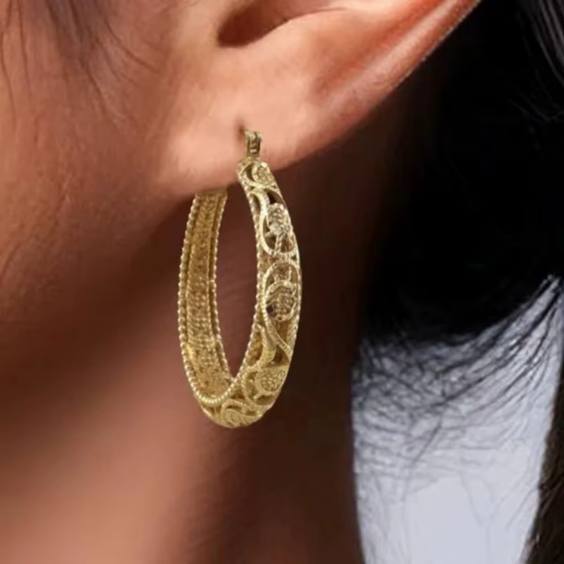 Huitan Boucles d'oreilles créoles dorées style bohème pour femme