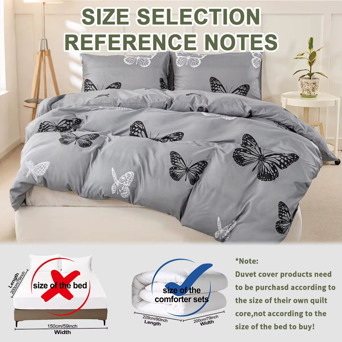 Ensemble de housse de couette imprimé papillon 3 pièces
