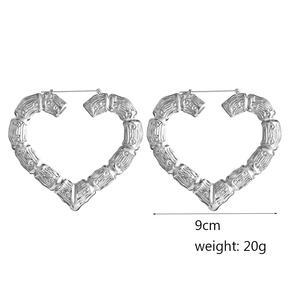 Grandes Boucles d'Oreilles en Forme de Cœur en Bambou