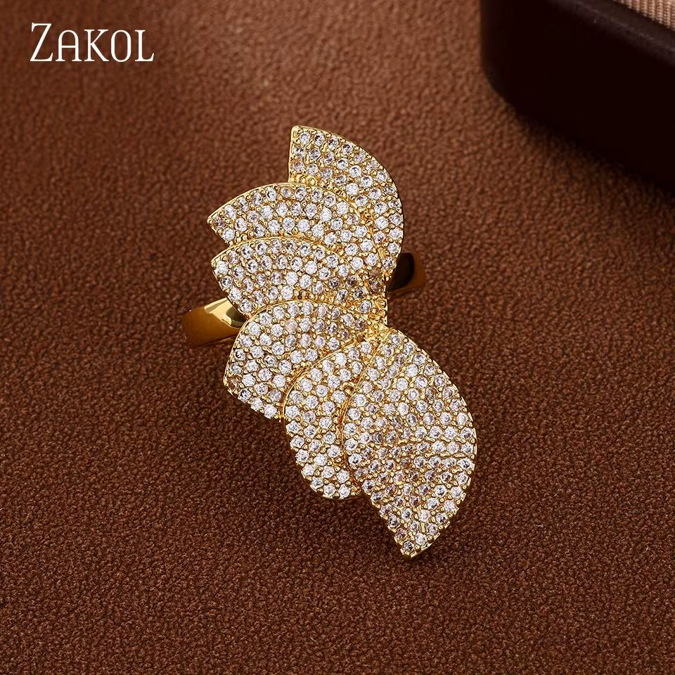ZAKOL haute tempérament fleur conception Micro-ensemble CZ Zircon anneau pour les femmes exquis et élégant fête Banquet bijoux accessoires
