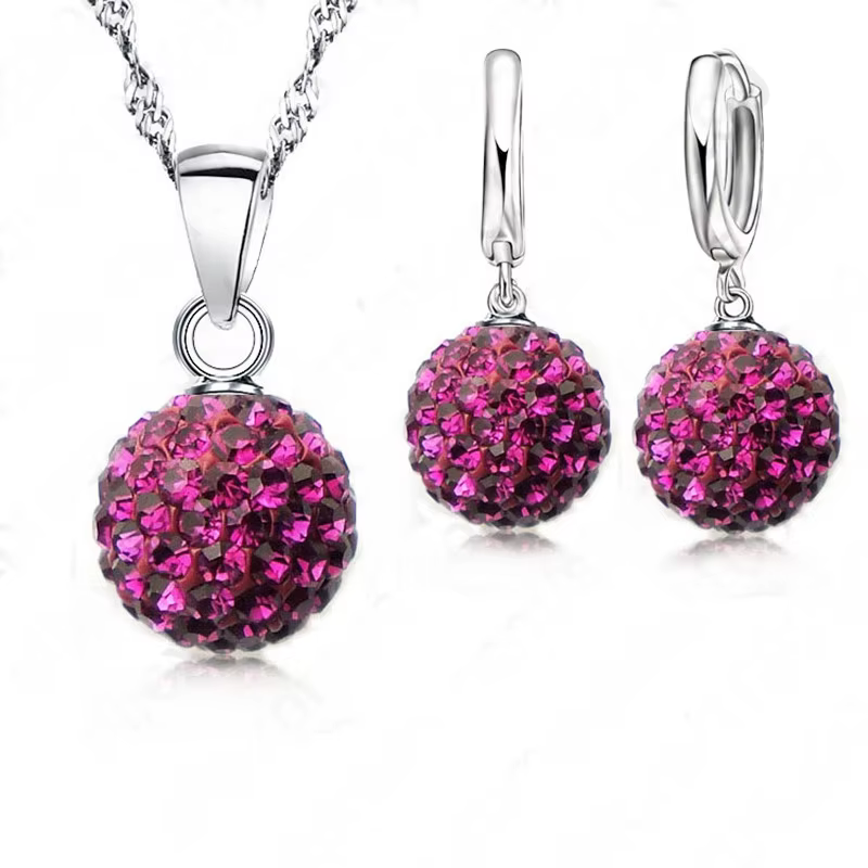 Crazy nouveaux ensembles de bijoux 925 en argent Sterling cristal autrichien pavé boule Disco levier arrière boucle d'oreille pendentif collier femme cadeau