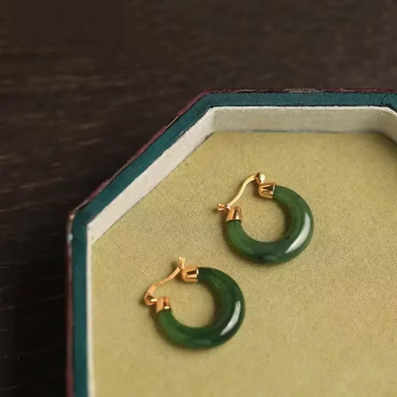 Boucles d'oreilles créoles en jaspe Hetian naturel pour femmes