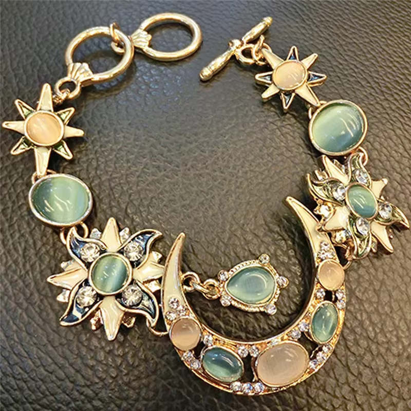 Mode bohème Style soleil lune étoile forme Bracelets femme opale naturelle strass Bracelet pour femmes