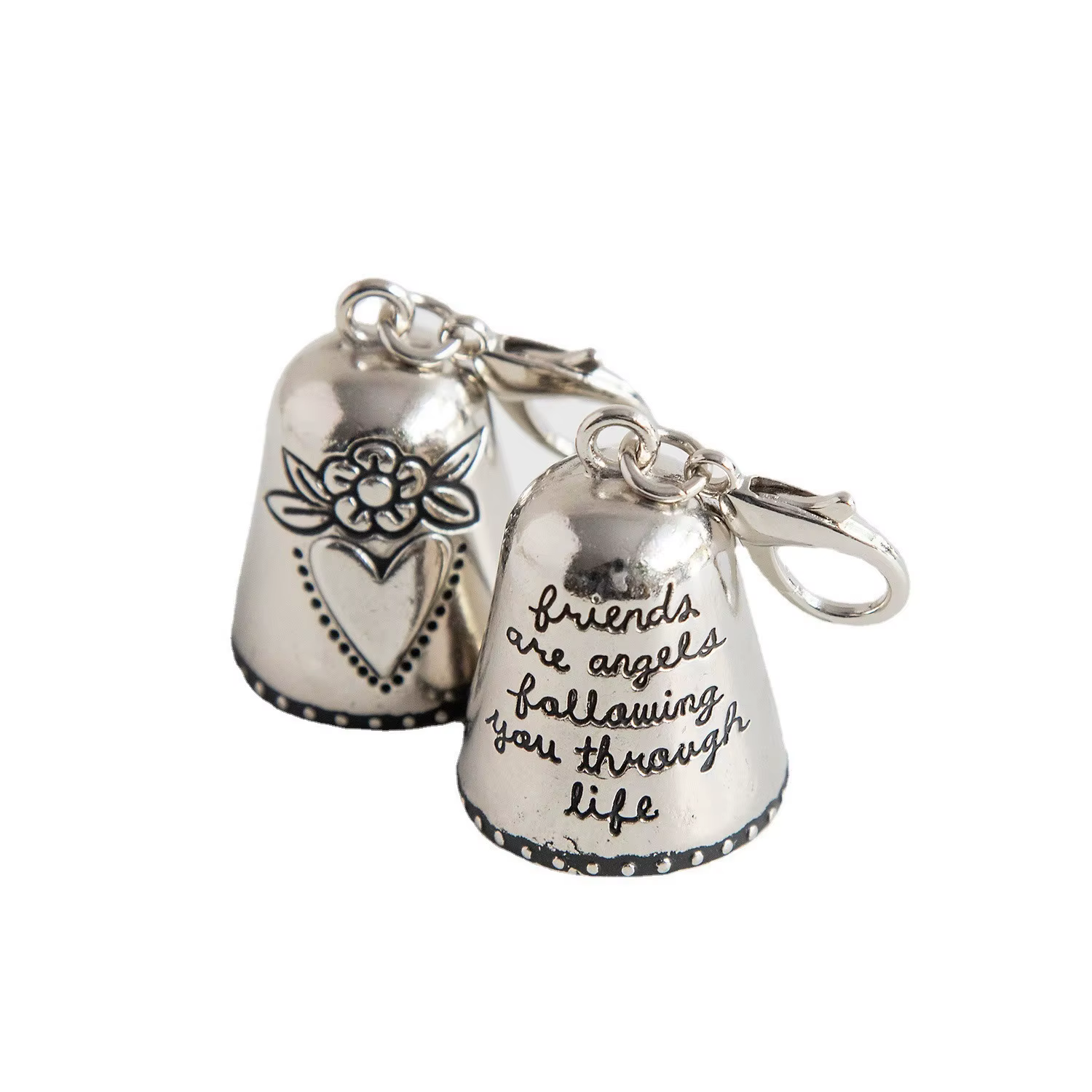 Porte-clés Cloche Porte-Bonheur Vintage avec Croix et Ailes d'Ange