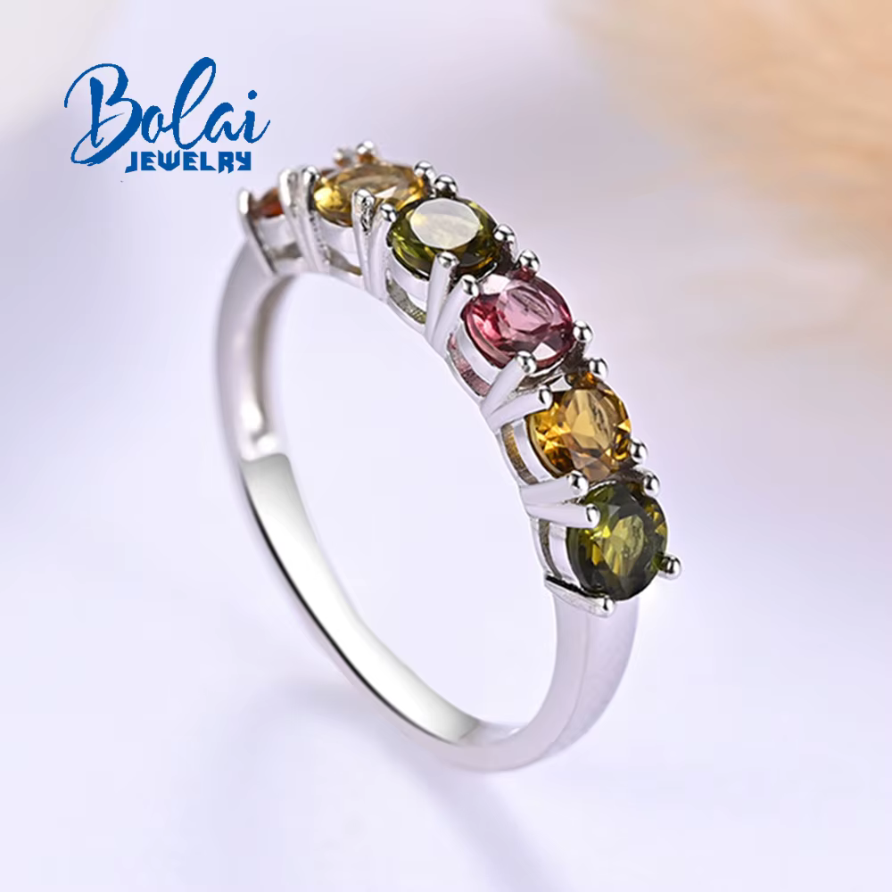 Bague simple en argent sterling 925 avec pierres précieuses rondes de tourmaline naturelle colorées 4.0 pour toujours Design élégant pour les femmes