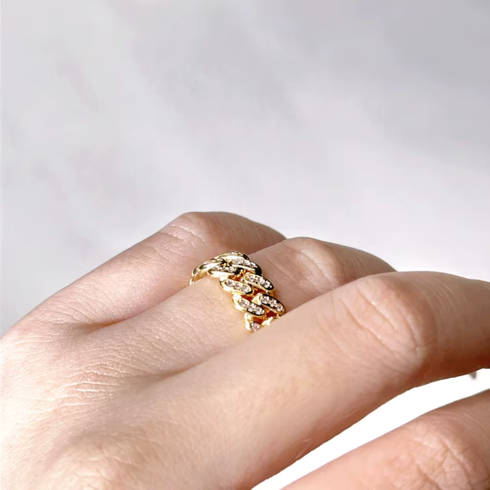 Hip Hop lien cubain anneau pour femmes hommes creux cristal Zircon couleur or bagues accessoires Hippie Punk bijoux OHR021