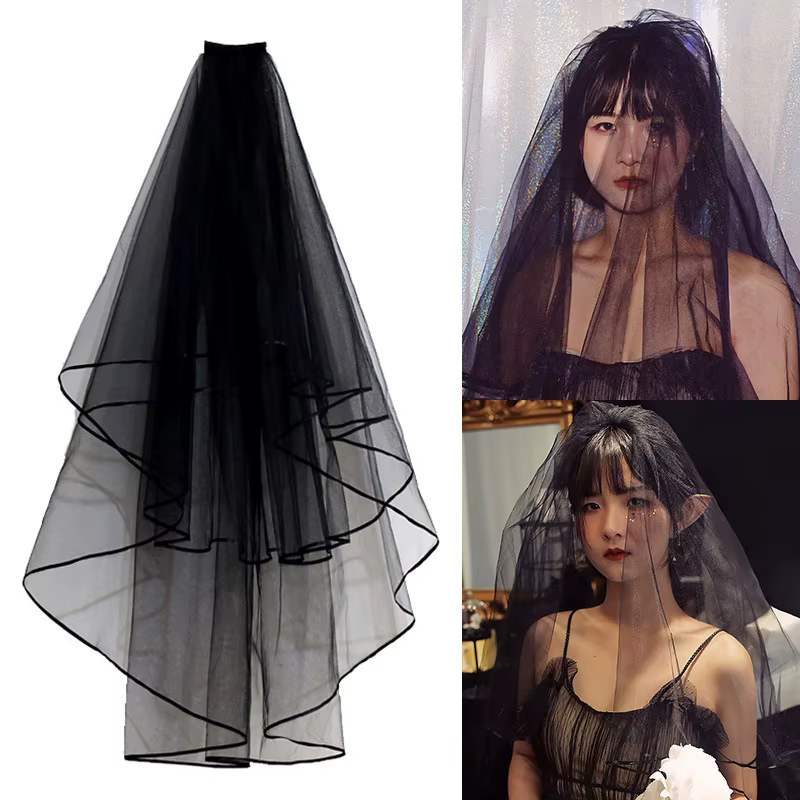 Voile de mariée gothique à bord de ruban pour femmes