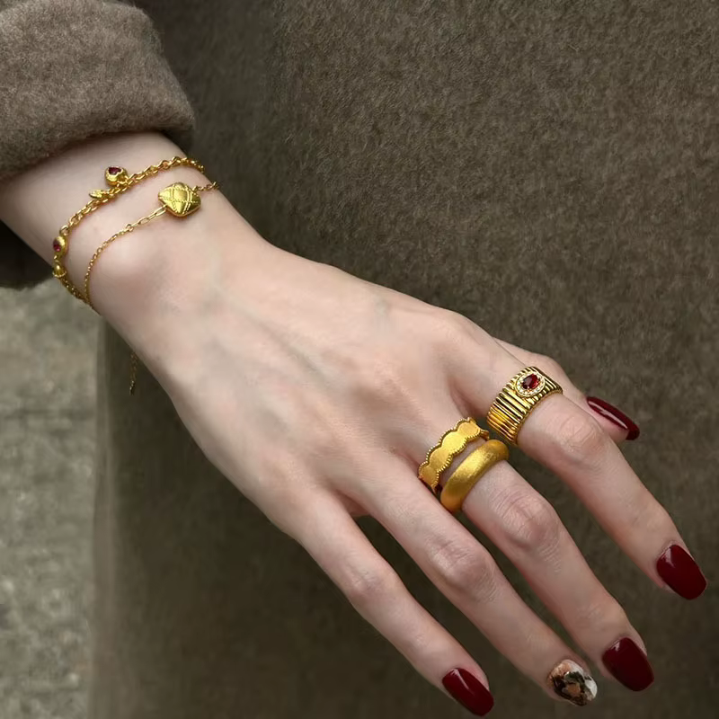 Bagues brillantes Vintage à Texture rubis pour femmes