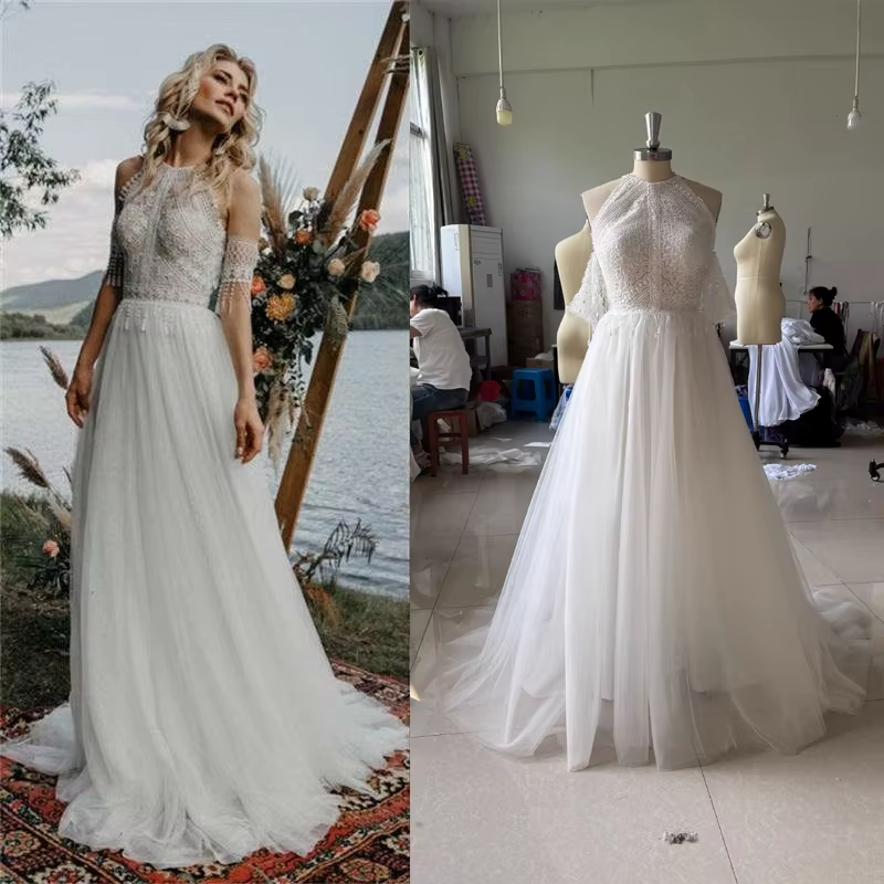Robe De Noiva dentelle Halt Boho