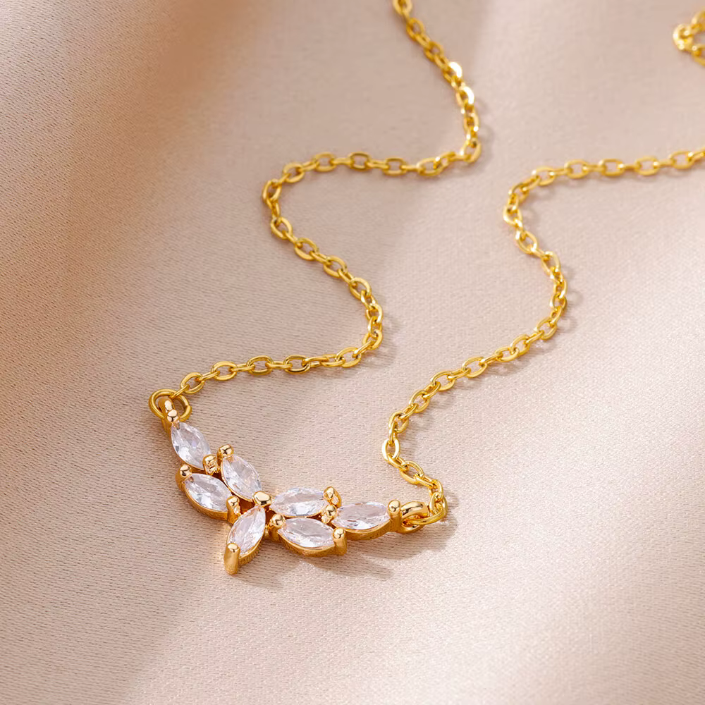 Vigne goutte d'eau Zircon acier inoxydable colliers pour femmes couleur or pendentif collier de luxe fête esthétique bijoux cadeau BFF