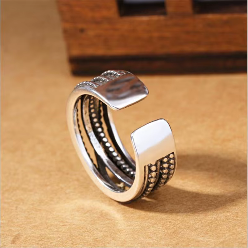 Nouveau Bijoux rétro enroulement torsadé en argent thaïlandais multicouche 925