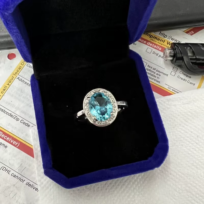 Bague de fiançailles et de mariage en or blanc 10 carats avec diamant aigue-marine de laboratoire
