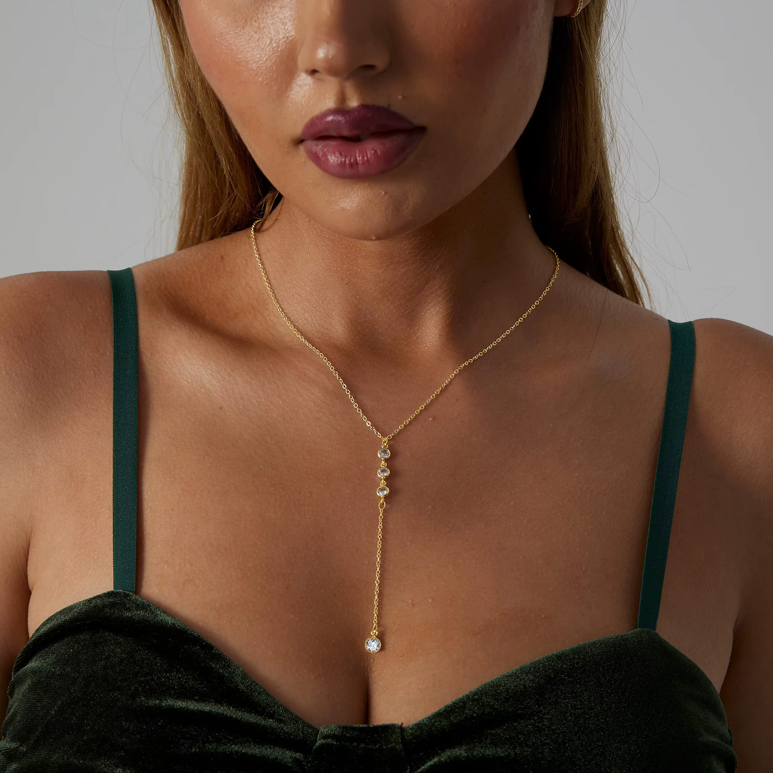 Collier Lariat en acier inoxydable plaqué or