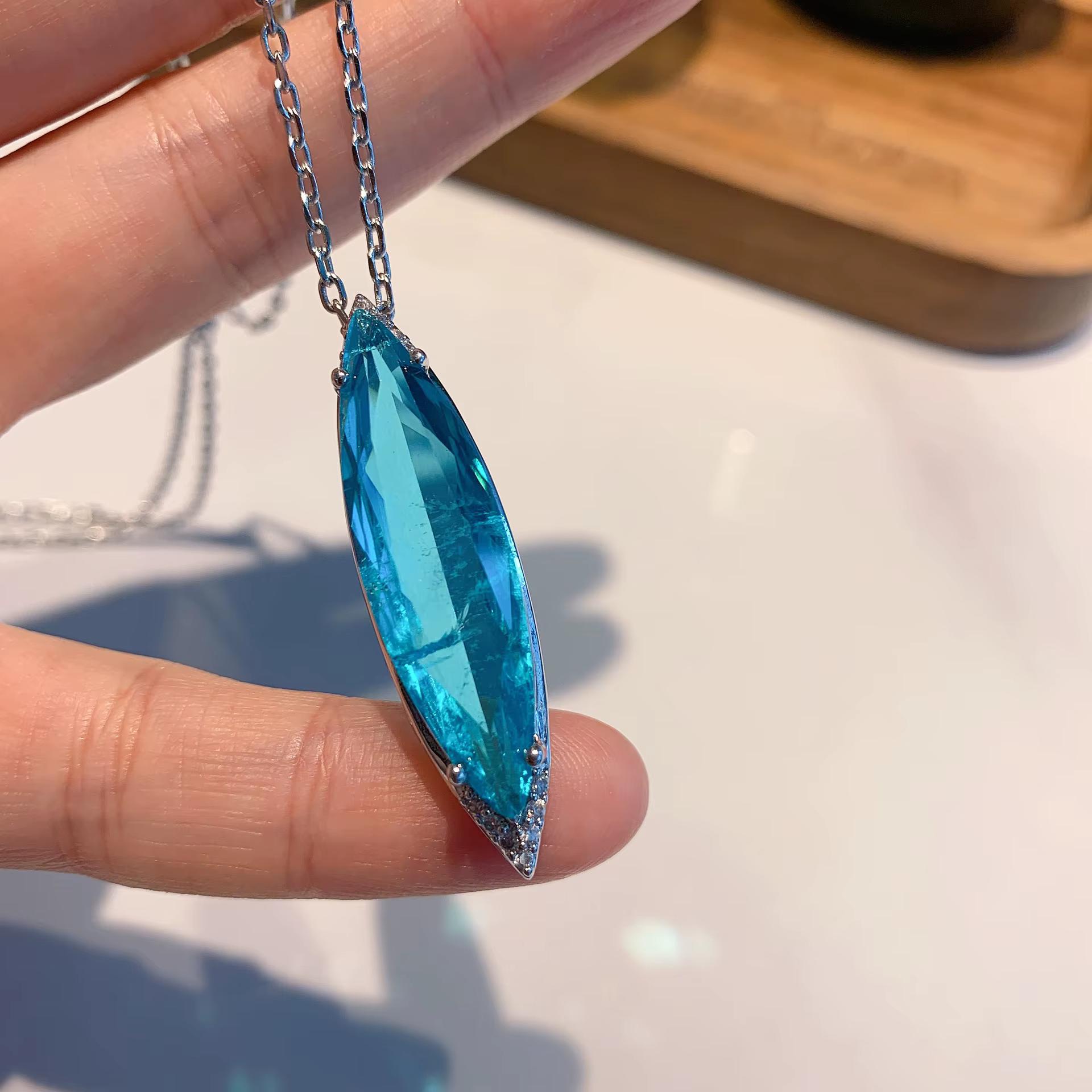 Paraiba-Ensemble de bijoux en cristal bleu pour femme