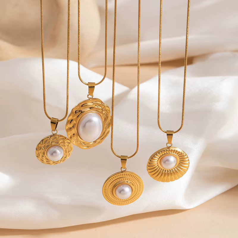 Collier pendentif rond ovale en acier inoxydable 316L ANENJERY pour femmes