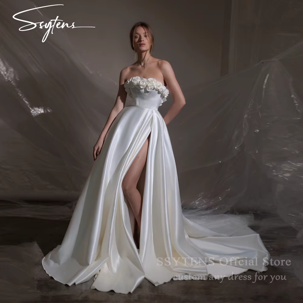 SSYTENS haute qualité robe de mariée italienne fleurs longue une ligne