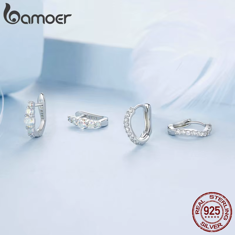 BAMOER 925 en argent Sterling rêveur arc-en-ciel Zircon boucles d'oreilles U forme Huggie
